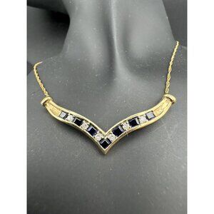 Vtg 14K Yellow Gold 7 Blue Sapphires and 6 Diamonds Lariat Necklace w/Appraisal